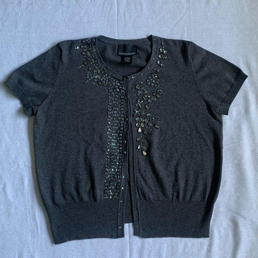 [20% PRICE DROP] CYNTHIA ROWLEY Beaded Gray Women's Cardigan Sweater Large-Sized